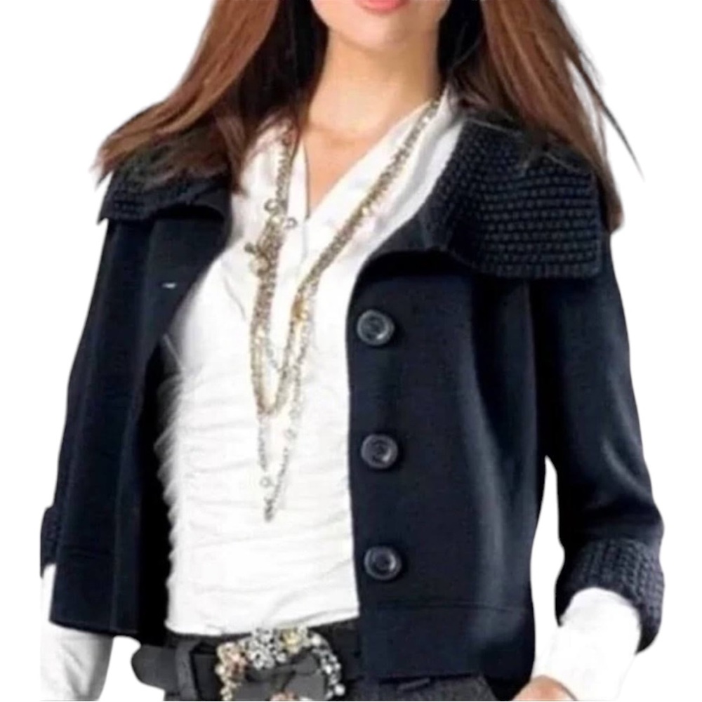 CAbi Womens Size Small Black Jackie O Cropped Cardigan Sweater Wool Blend